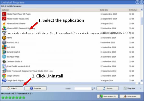 Uninstall Paquete de controladores de Windows - Sony Ericsson Mobile Communications (ggsemc) USB  (07/10/2007 2.0.0.1)